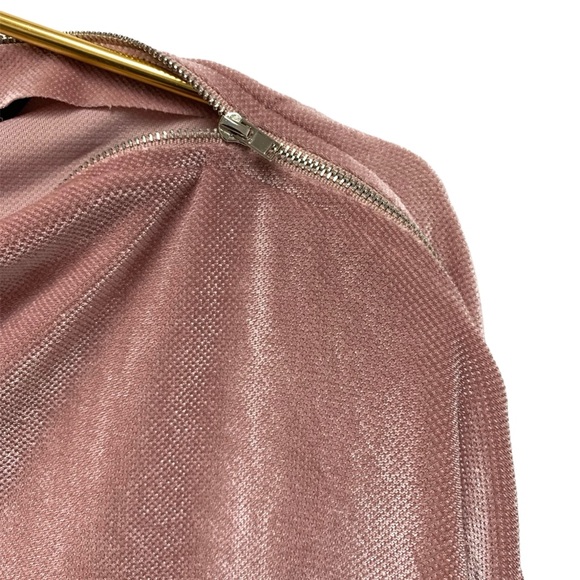 TOV Zipper Tunic Top Size‎ 40 Medium Pink Velvet Asymmetrical Hem Long Sleeve - Picture 7 of 13